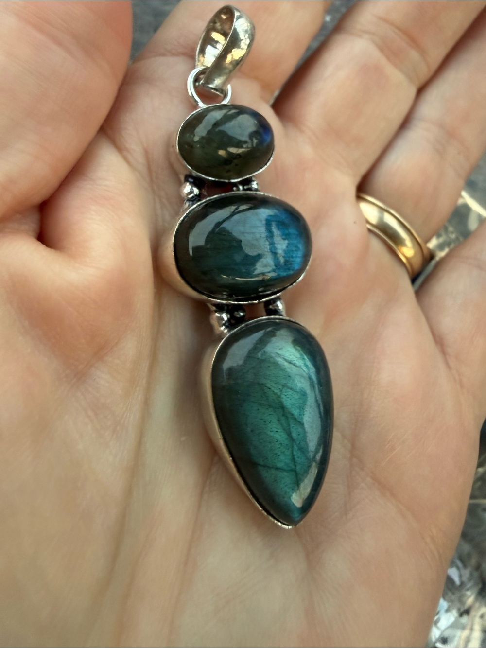Labradorite Teardrop Pendant in Deep Green-Blue in sterling silver 925